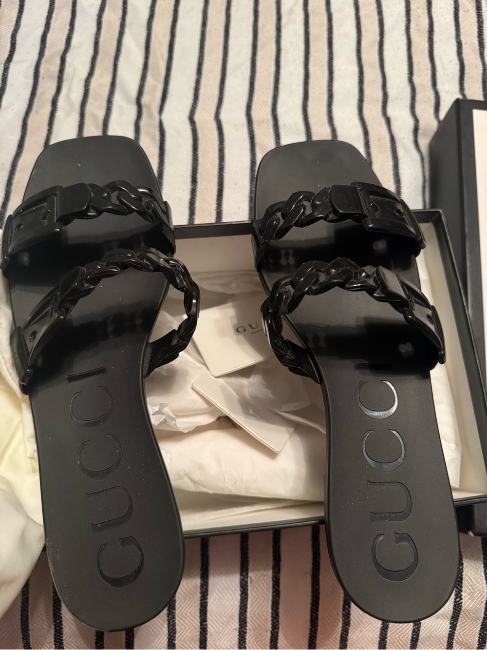 Gucci Black Chain Strap Sandals